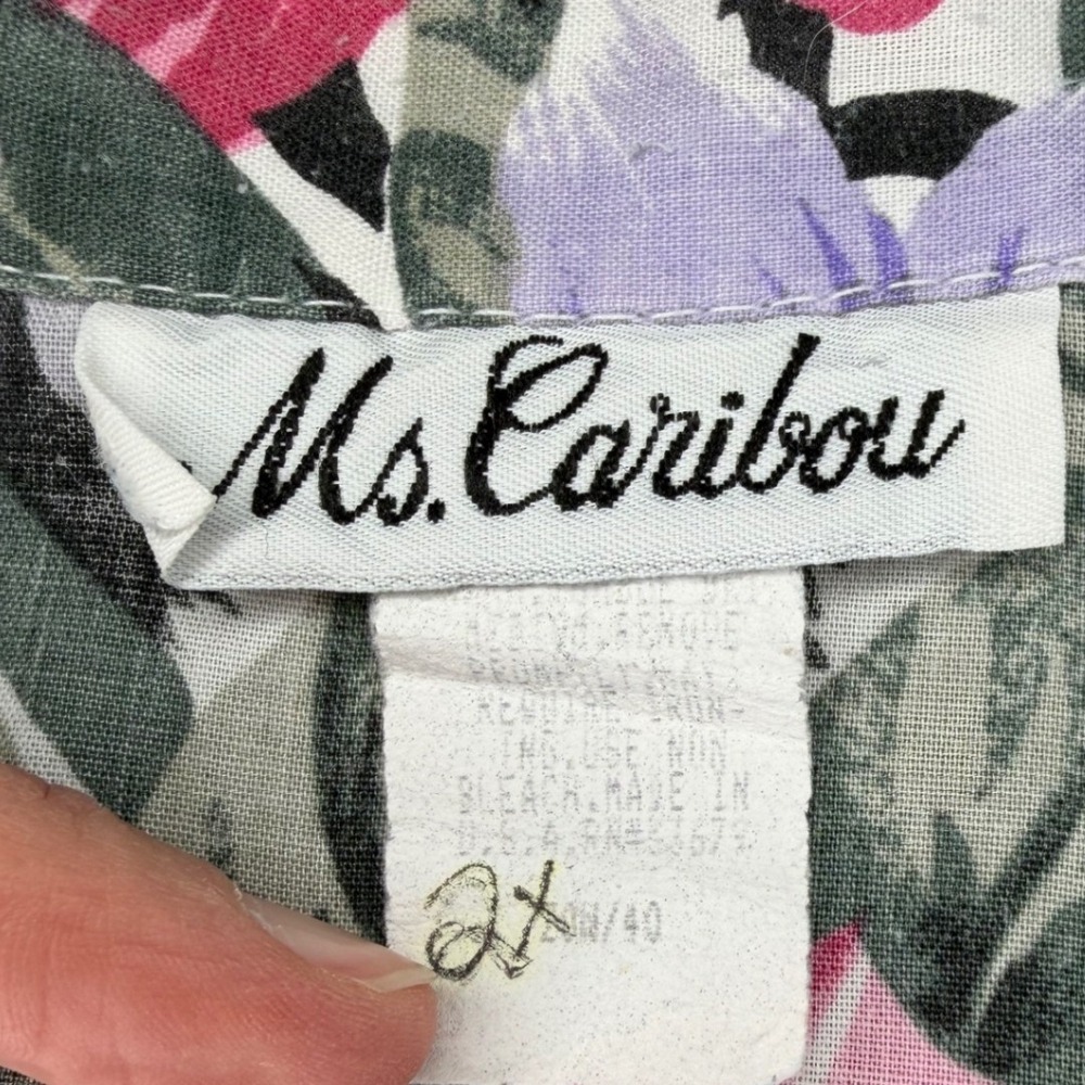 Ms Caribou Vintage Safari Print Floral Blouse 2X Leopard Zebra Tropical Pink 90s - Picture 4 of 9